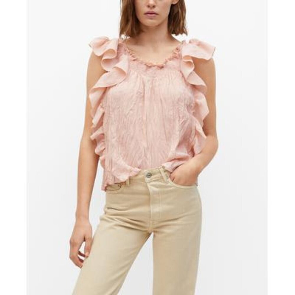NWT MANGO Ruffles Elastic Off The Shoulder Beachy Wrinkle Pink Blouse